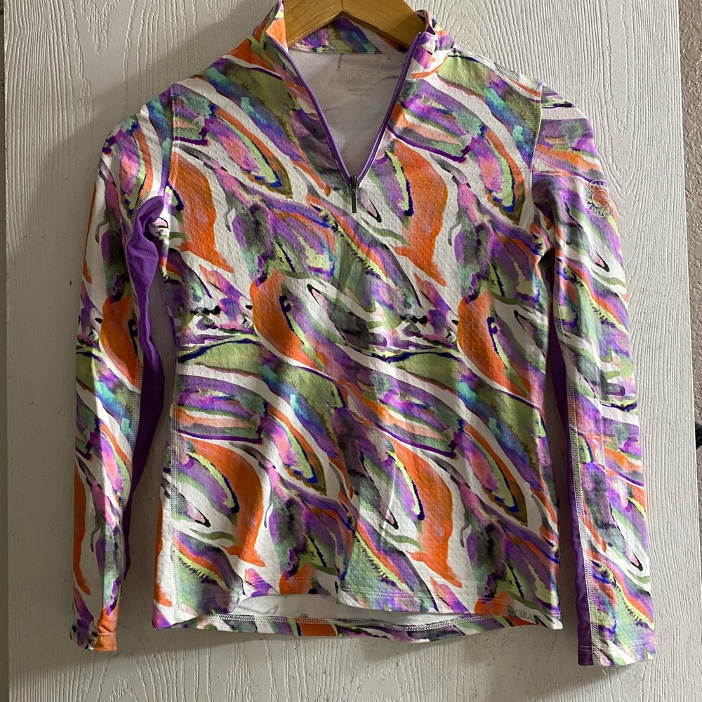 Dover Saddlery 1/4 Zip Girl's Long Sleeve Riding Shirt  Purple Orange Green Sz S